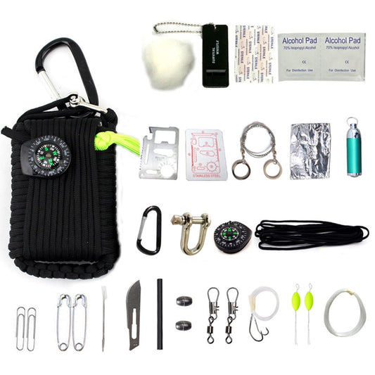 Emergency Survival Kit 29 in 1 Outdoor Survival Kit First Aid Tools Camping Gear (Black)