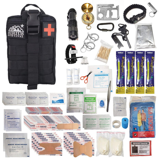 Sirius Premium 250 Piece Survival Kit & First Aid Kit - Outdoor Emergency Gear & Trauma Bag for Camping Hiking Hunting Car Cabin and Other Adventures - Digital Camo