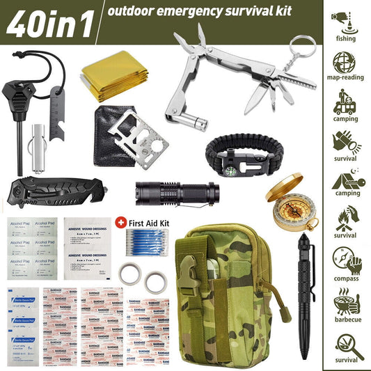 Welan Survival Kit 40In1 Outdoor Camping Military Tactical Backpack Tools, Gift for Dad Husband Boys
